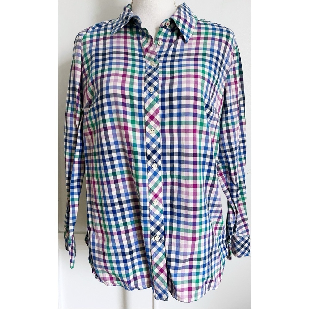 Talbots • Blue Green Purple Plaid Button Down Shirt